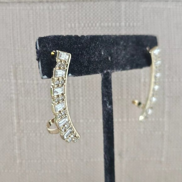 Girly Earrings Gold Tone Crystal accent Fashion Jewelry Climber Earrings New - Picture 3 of 12
